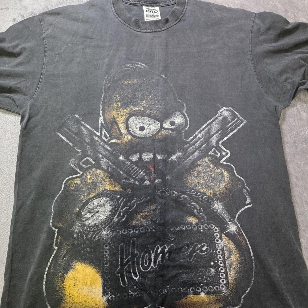 Vintage Homer Simpson Pro Max Shirt Mens XL Black Gangster Graphic Tee Cartoon